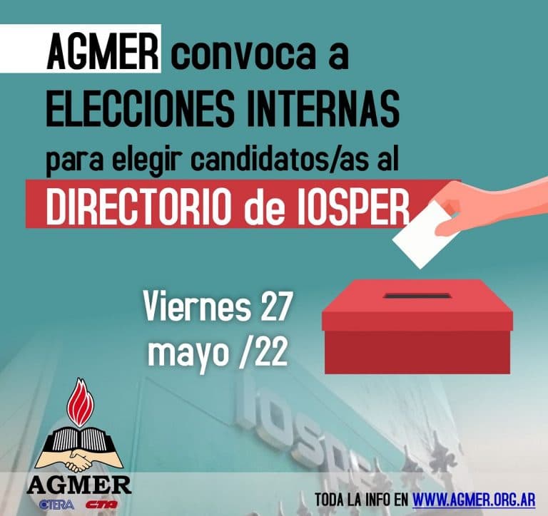 AGMER convoca a elecciones internas para elegir candidatos/as al Directorio de IOSPER