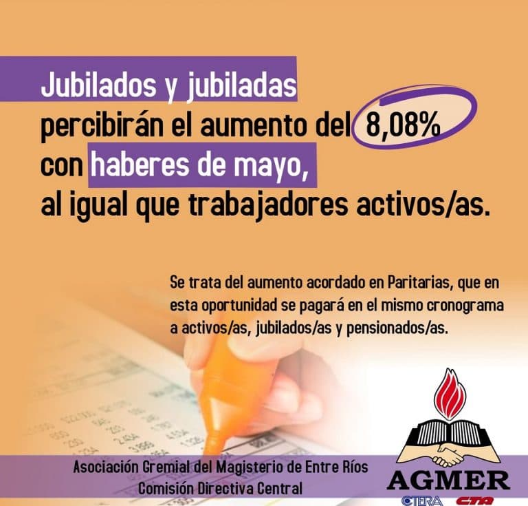 Activos/as y jubilados/as cobran el aumento del 8,08% con haberes de mayo