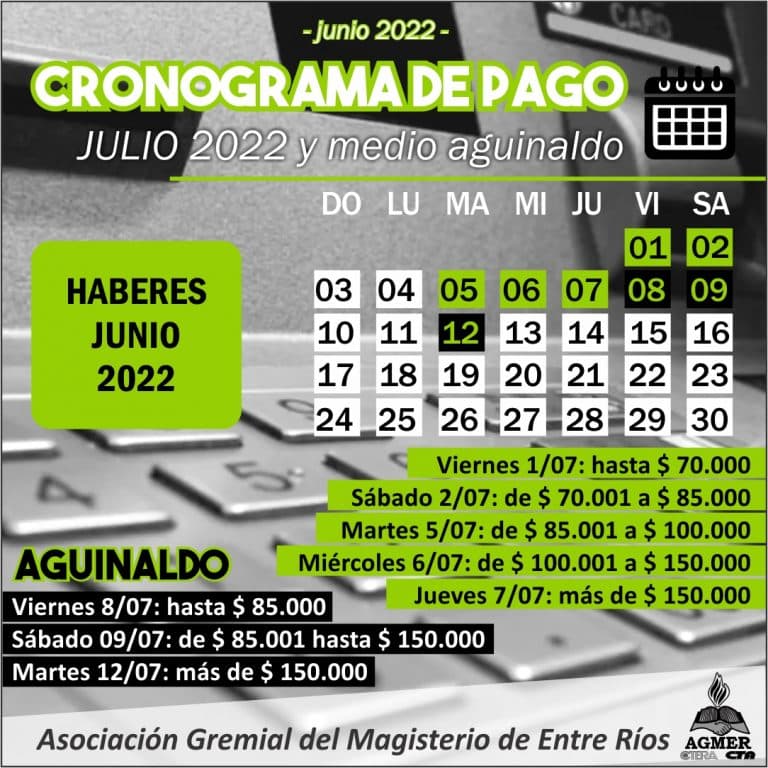 Cronograma de pago de haberes de junio y aguinaldo