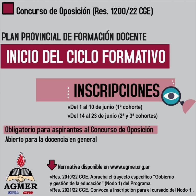 Inscripción e inicio del ciclo formativo del Plan Provincial de Formación Docente