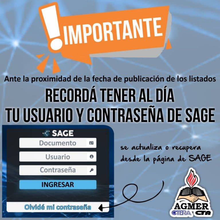 IMPORTANTE – Sobre usuario y contraseña de SAGE