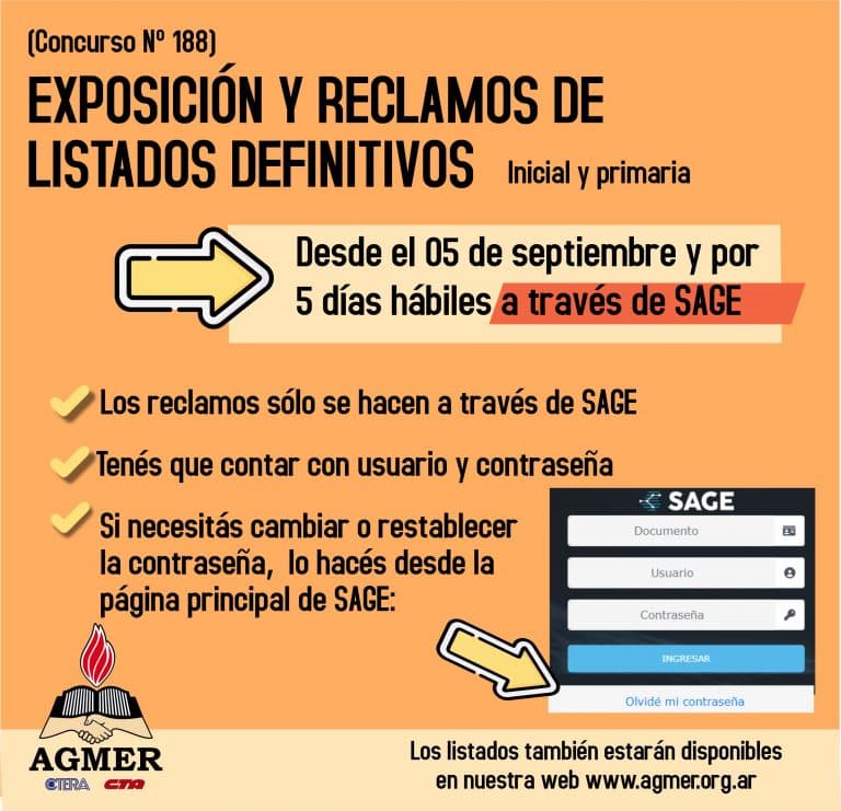 Sobre la exposición y reclamos de listados definitivos en SAGE
