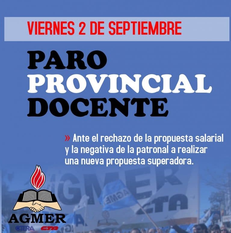 Viernes 2 de septiembre: paro provincial docente