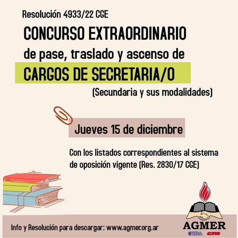 Concurso extraordinario: cargos de Secretaria/o de Nivel Secundario