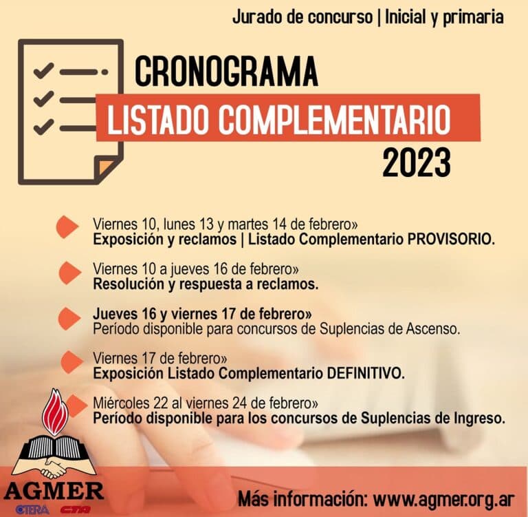 Listado complementario 2023: cronograma