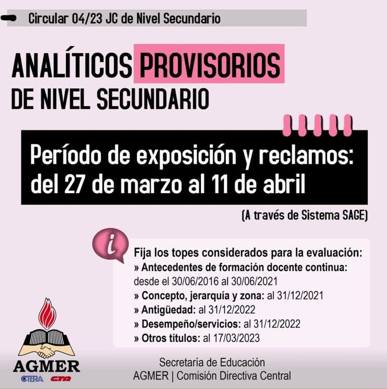 Analíticos provisorios de Nivel Secundario (Circular 04/23 JC)