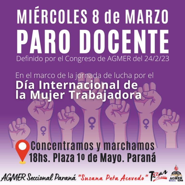 En toda la provincia, AGMER se suma a las acciones del #8M