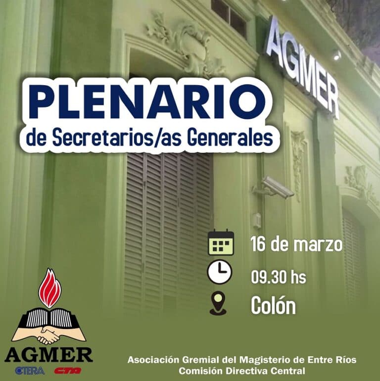 AGMER convocó al Plenario de Secretarios/as Generales