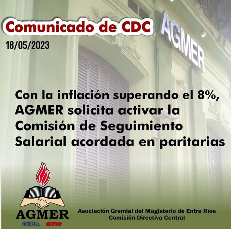 Con una inflación superando el 8%, AGMER solicita activar la Comisión de Seguimiento Salarial acordada en paritarias