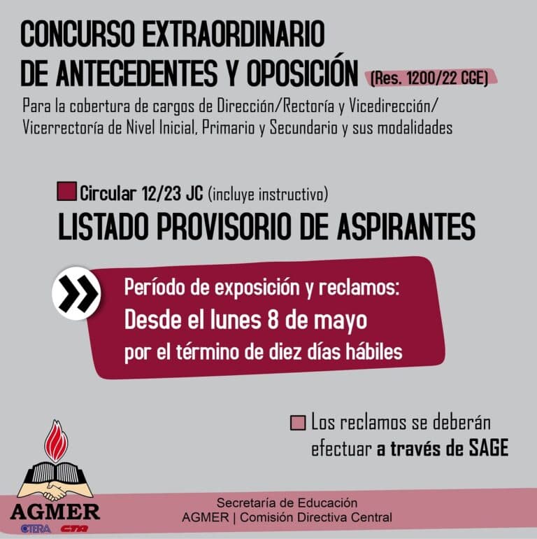 Exposición de listados provisorios de aspirantes para el Concurso de Oposición