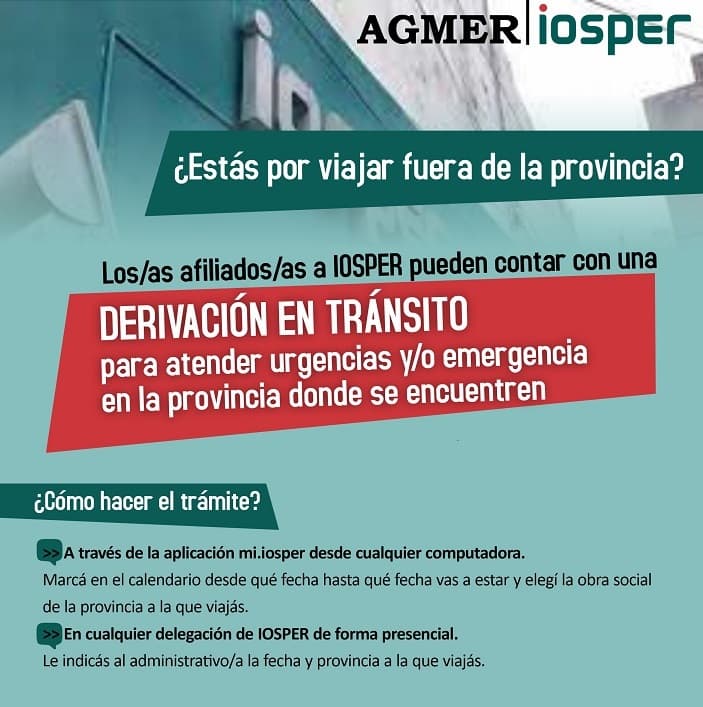 Afiliados/a a IOSPER: trámite para derivación en tránsito
