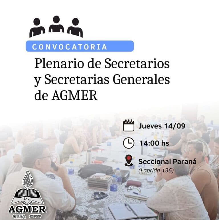 AGMER convocó al Plenario de Secretarios y Secretarias generales