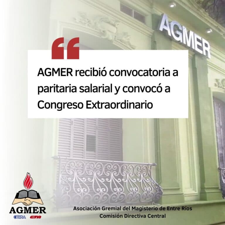 AGMER recibió convocatoria a paritaria salarial y convocó a Congreso Extraordinario