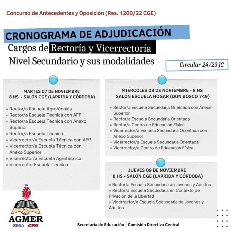 Cronograma de adjudicación: cargos de Rectoría y Vice de Educación Secundaria