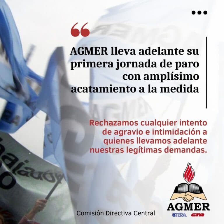 AGMER lleva adelante su primera jornada de paro con amplísimo acatamiento a la medida