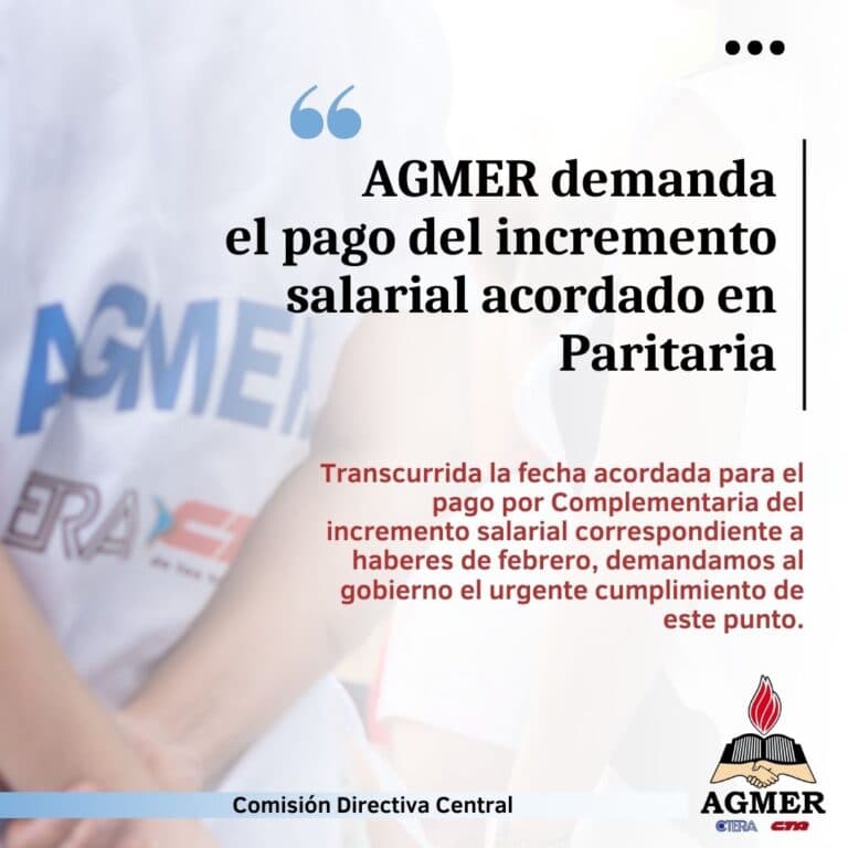 AGMER demanda el pago del incremento salarial acordado en Paritaria