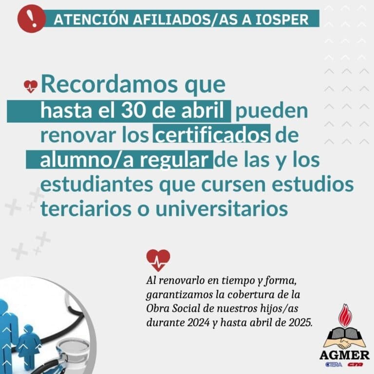 IOSPER: Plazo para la renovación de certificados de alumno/a regular