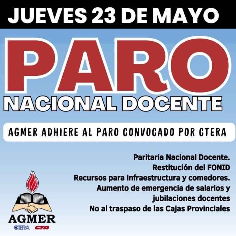 AGMER ADHIERE AL PARO NACIONAL CONVOCADO POR CTERA
