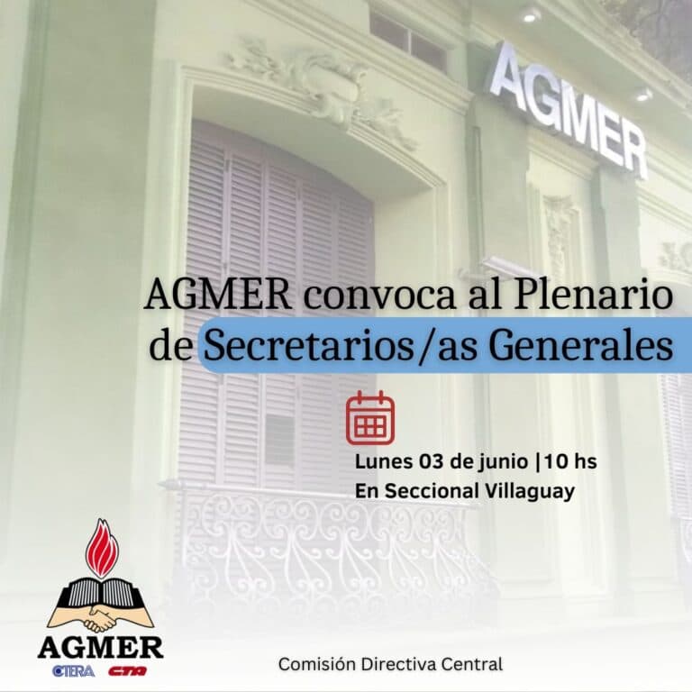 Agmer convocó al Plenario de Secretarios/as Generales