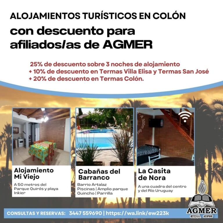 Alojamientos turísticos en Colón con descuento para afiliados/as