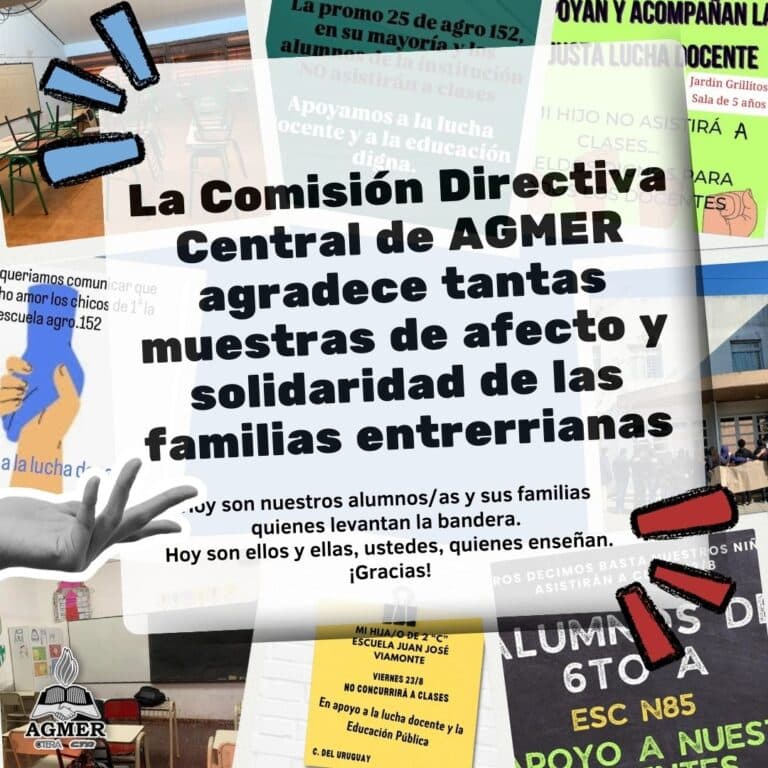 AGMER agradece a las familias entrerrianas