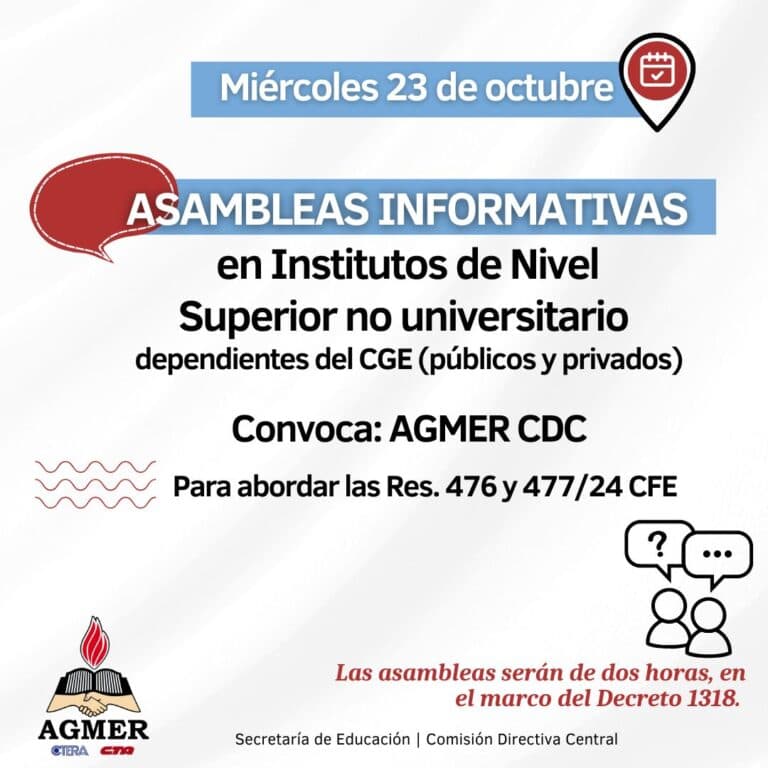 AGMER convoca a Asambleas en Institutos de Nivel Superior