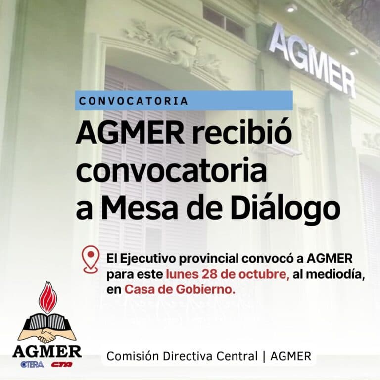 AGMER recibió convocatoria a Mesa de Diálogo