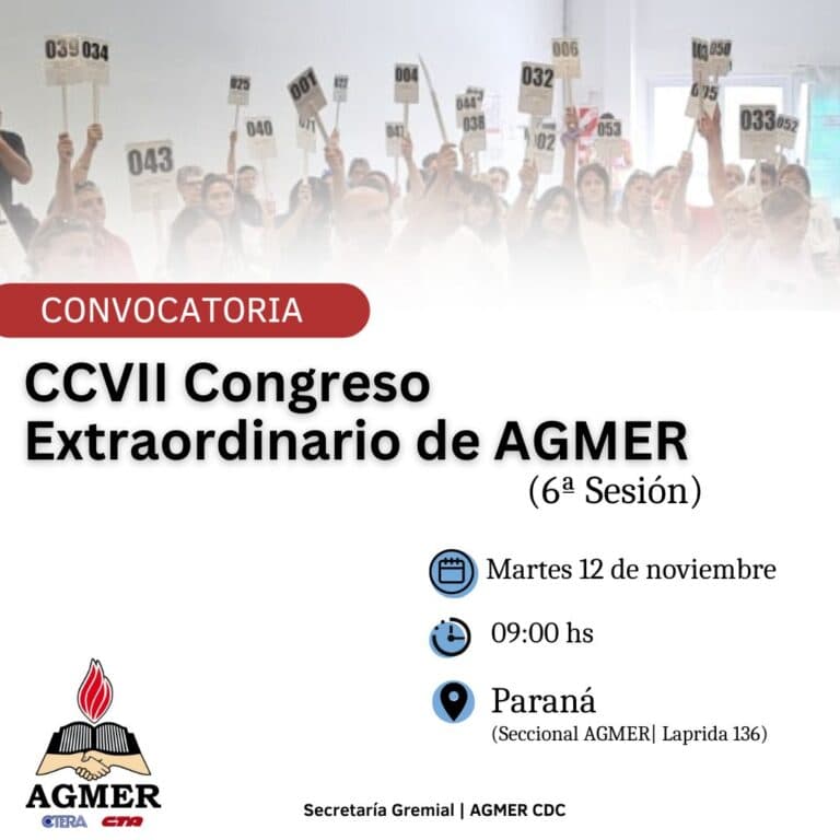 El Congreso Extraordinario de AGMER sesionará el martes en Paraná