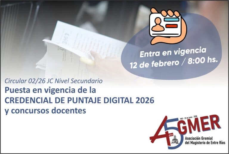Puesta en vigencia de la credencial de puntaje digital 2026 y concursos docentes