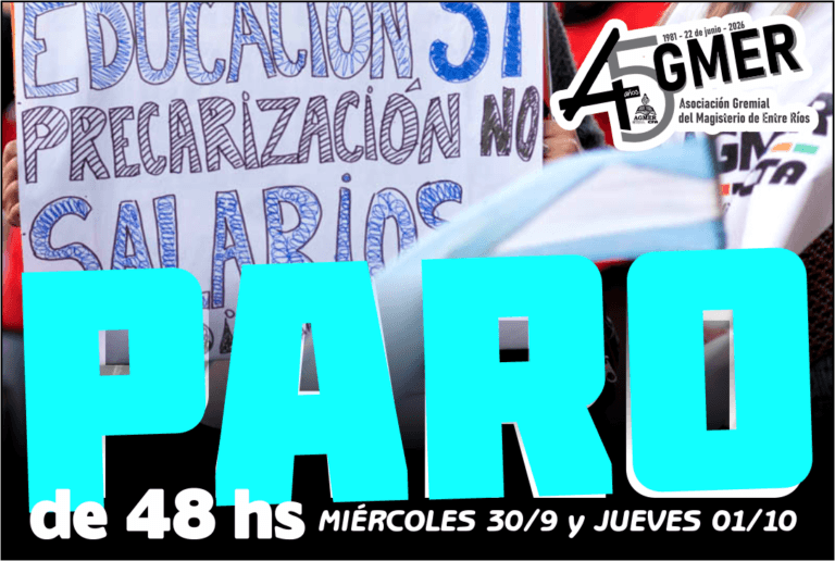 AGMER comunicó el rechazo a la propuesta salarial y llama al PARO por 48 hs.