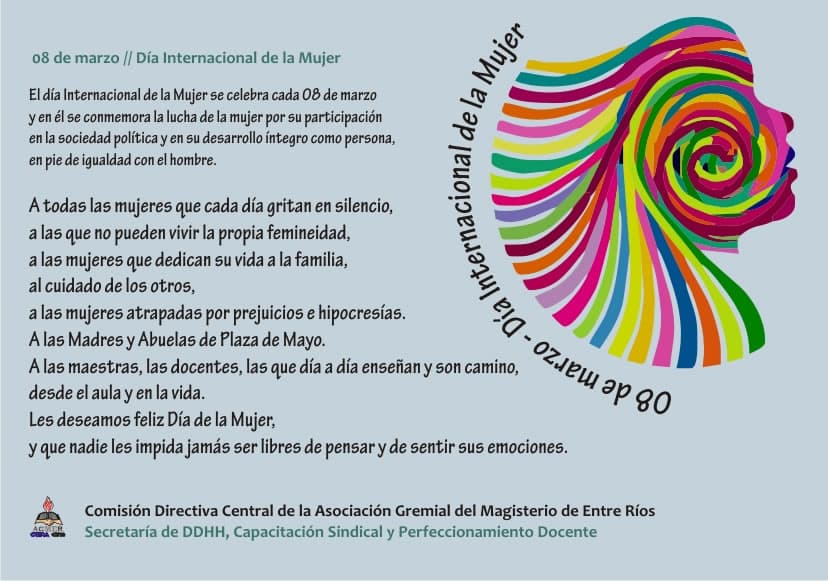 Salutación de AGMER en el Día Internacional de la Mujer
