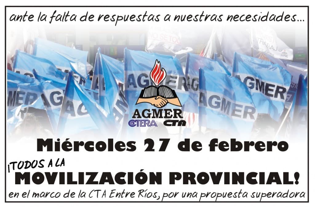 El miércoles, AGMER moviliza a Casa de Gobierno