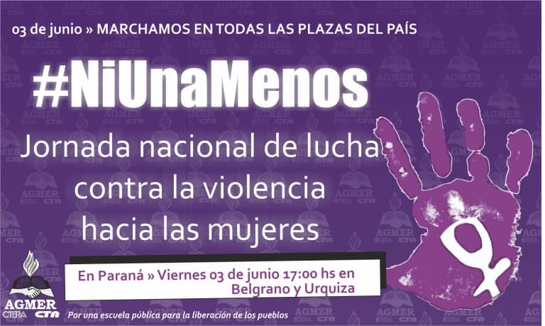 Jornada Nacional por Ni una Menos: AGMER dice presente