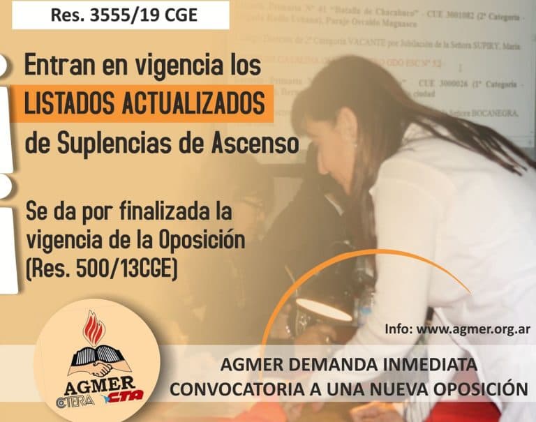 Entran en vigencia los listados actualizados de suplencias de ascenso y se da por finalizada la vigencia de la Oposición (Resolución 500/13)