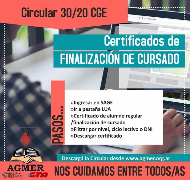 Circular 30/20 CGE: Certificados de finalización de cursado en SAGE
