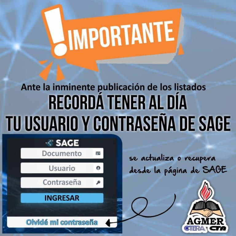 IMPORTANTE – Sobre usuario y contraseña de SAGE