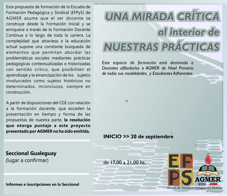 Proyecto de formación docente: «Una mirada crítica al interior de nuestras prácticas»
