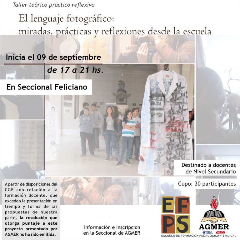 Taller de formación “El lenguaje fotográfico: miradas, prácticas y reflexiones desde la escuela”