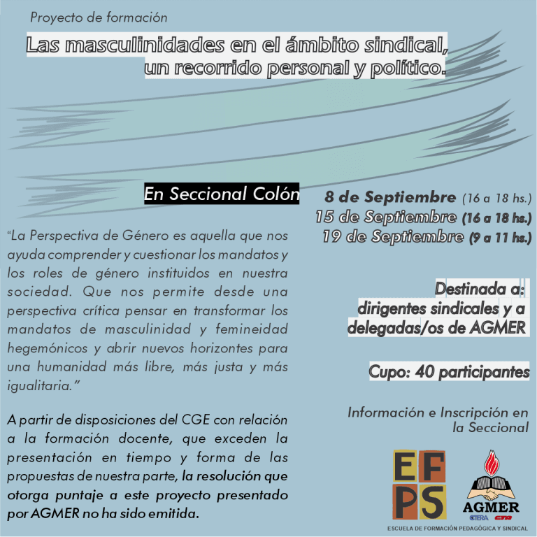 Proyecto de formación: Las masculinidades en el ámbito sindical, un recorrido personal y político